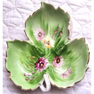 Vintage Hand Painted Porcelain Leaf Shaped Trinket Candy Dish Joseph Marcus & Co